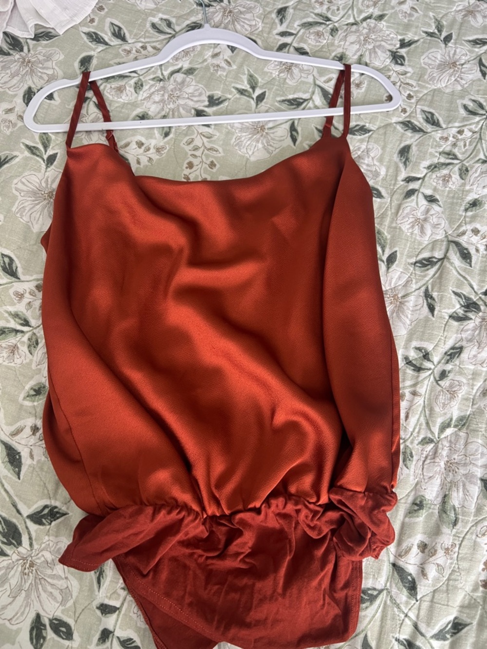 The Impeccable Pig Rust Red Satin Cowl Bodysuit